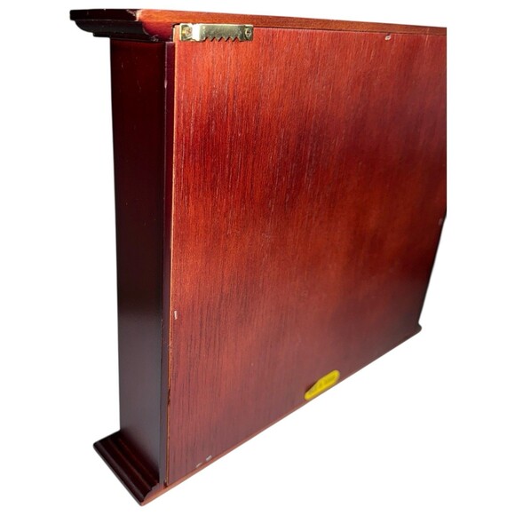 Vintage Mahogany Display Case Green Felt 16 Slot Round Divots - Picture 12 of 16